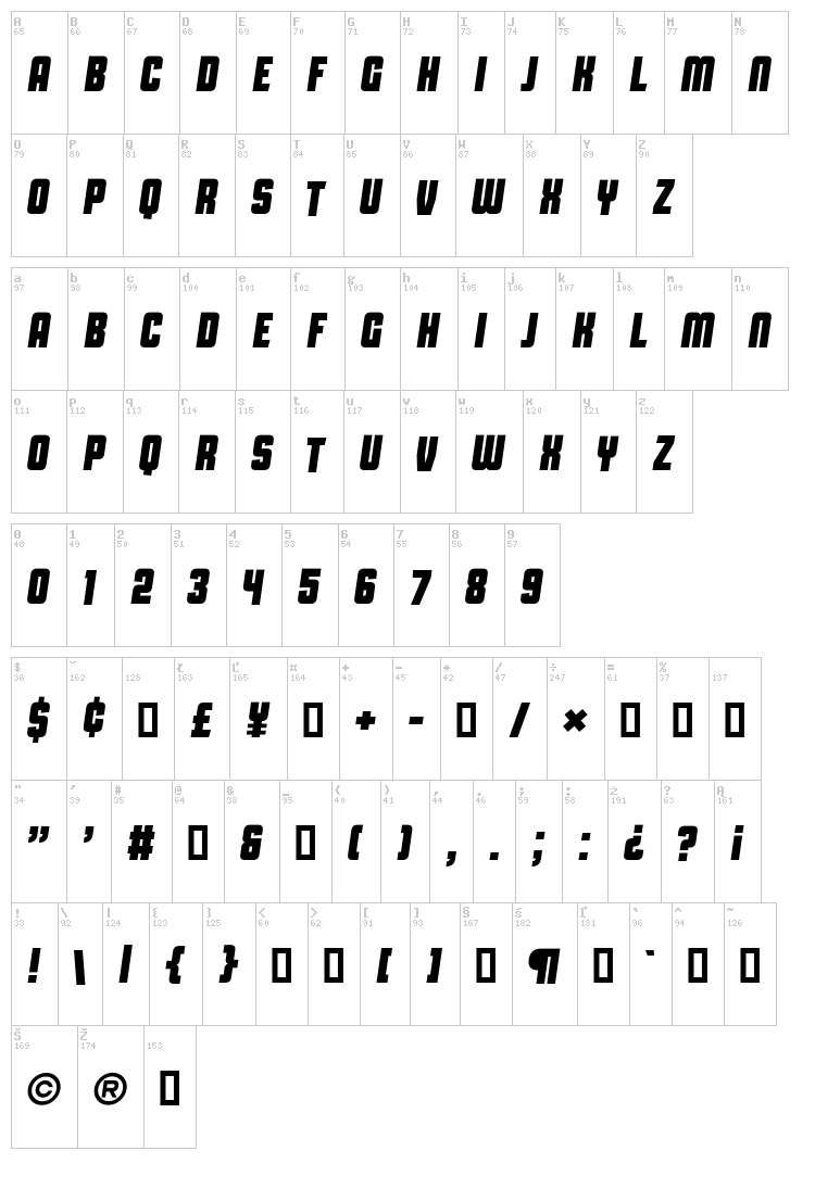 Capital Daren font map
